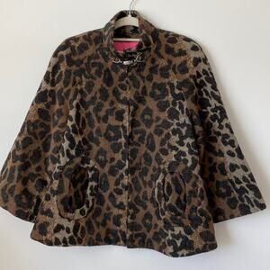 Betsy Johnson Leopard Printed Wool Blend Coat Size: Petite Small